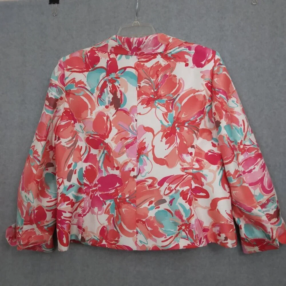 Le Suit | Multicolor Floral 3 Button Blazer Jacket Pink Coral Turquoise  | Sz 16 - Picture 6 of 10